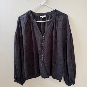 Z Supply Enya Safari Black Button-Front V-Neck Textured Blouse, Sz M